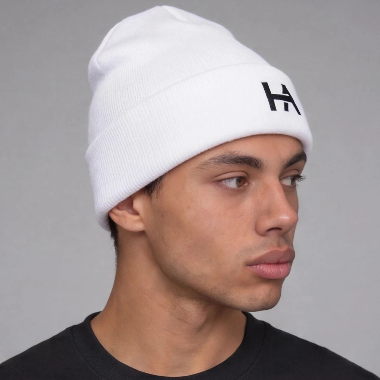 Embroidered Logo Cuffed Beanie // White