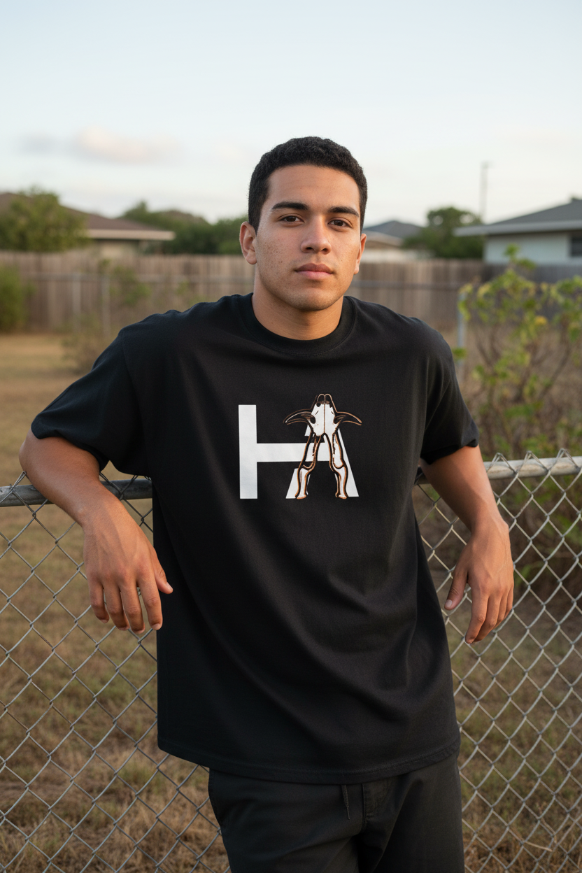 HA Tee Black — Leaning