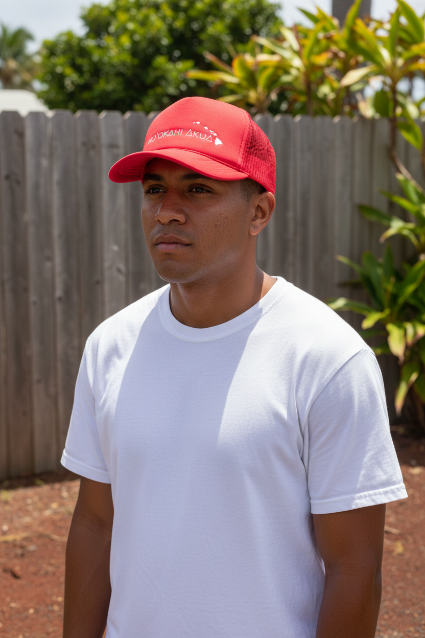 Hat On Model - Man Red Fence