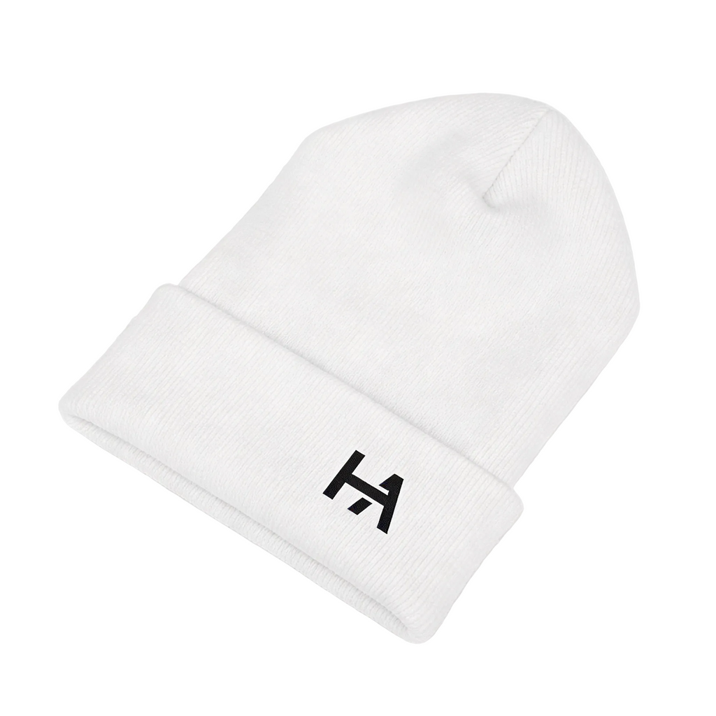 Embroidered Logo Cuffed Beanie // White