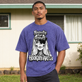 Purple tee alternate pose