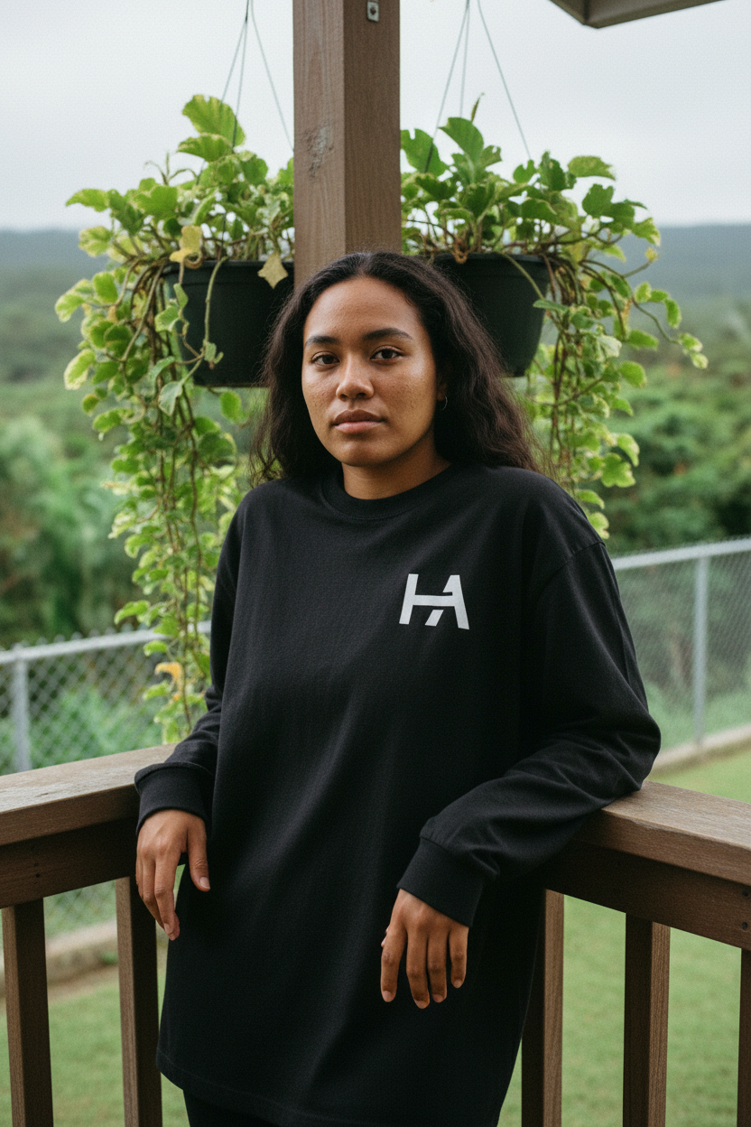 Real - Young Woman Black Shirt Lanai